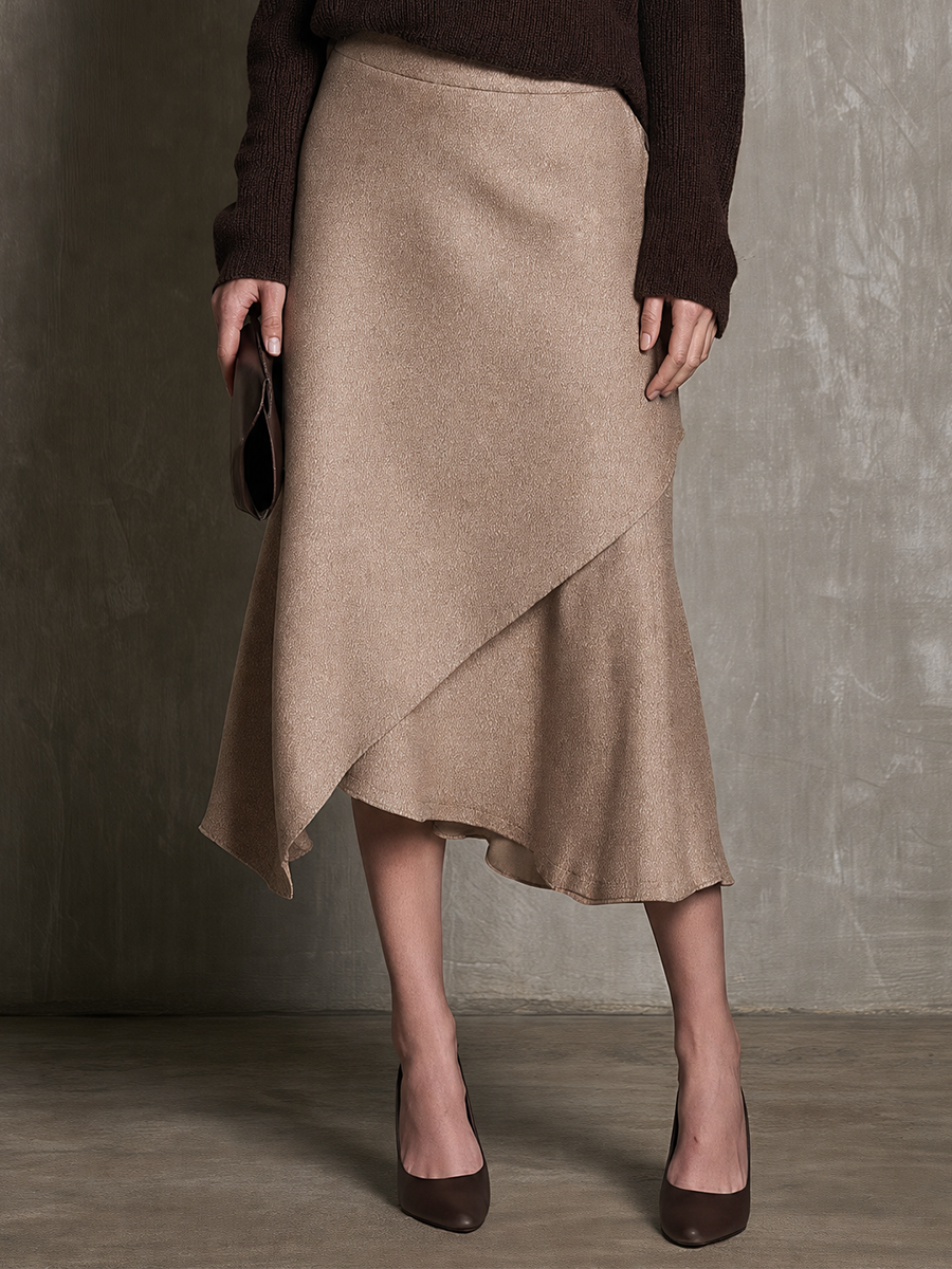 Effortless Evening Draped Knit Pullover & Asymmetric Skirt Set