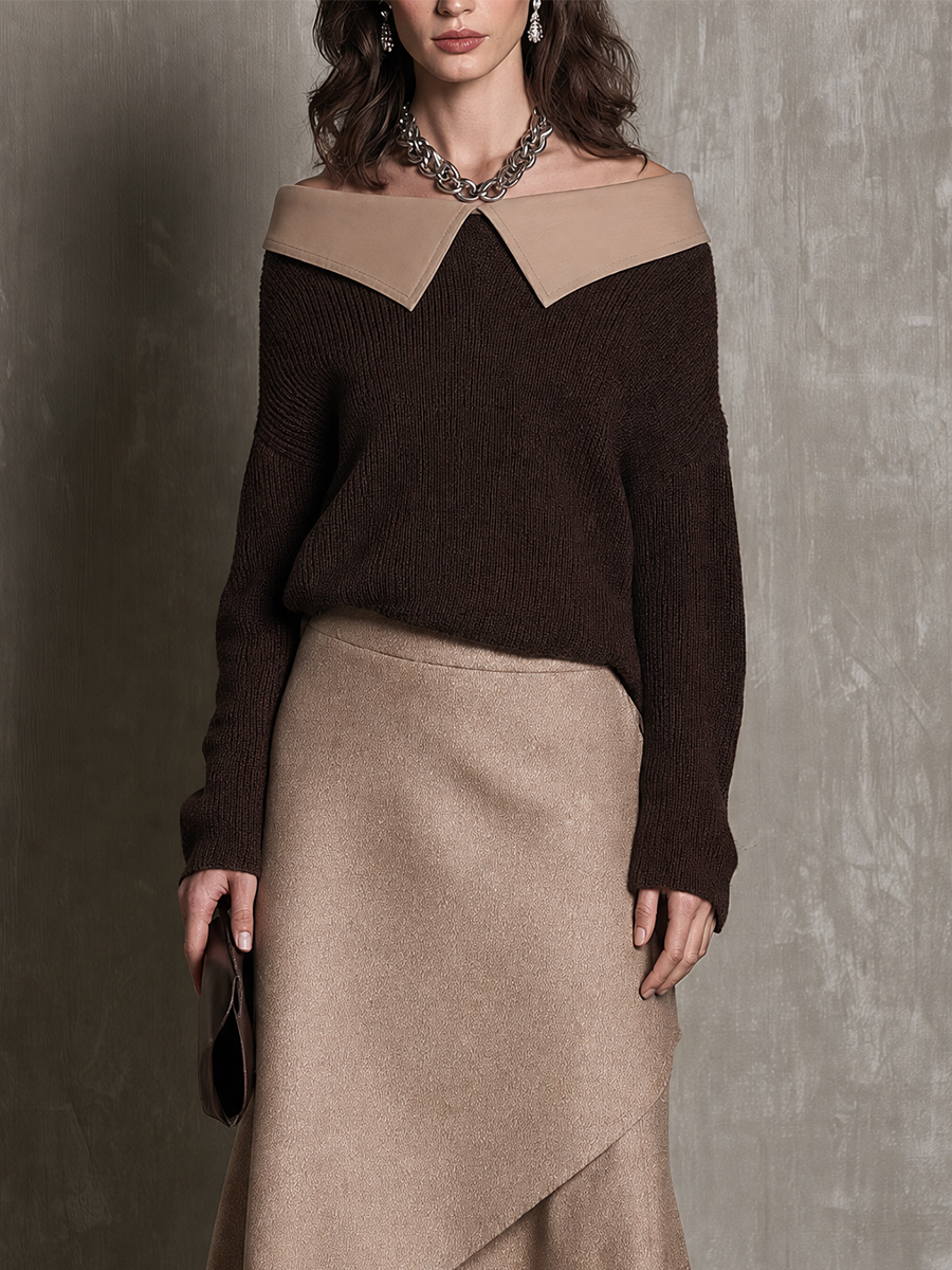 Effortless Evening Draped Knit Pullover & Asymmetric Skirt Set