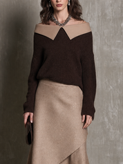 Effortless Evening Draped Knit Pullover & Asymmetric Skirt Set