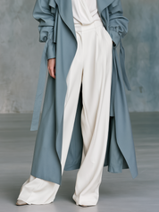 Quiet Luxe Dusty Blue Belted Trench Coat