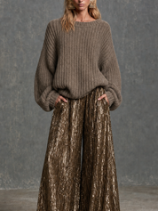Effortless Glam Slouchy Sweater & Sequin Wide Leg Pants Outfit Set