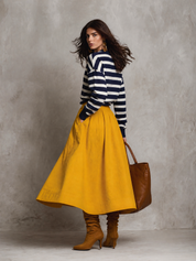 Effortless Striped Knit Sweater & Maxi-Skirt Navy Two-Piece Set