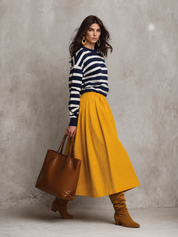 Effortless Striped Knit Sweater & Maxi-Skirt Navy Two-Piece Set