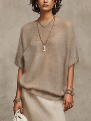 Bohemian Oatmeal Knit Top And Skirt Set