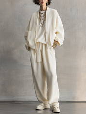 Casual Off-white Soft Textured Coat