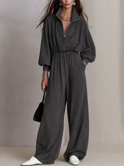Bohemian Charcoal Gray Zip-up Jumpsuit