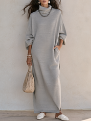 Bohemian Light Gray Turtleneck Maxi Dress