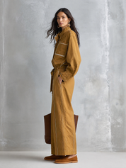 Effortless Cotton Canvas Oversized-Fit Caramel Cargo Jumpsuit