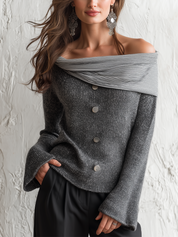 Elegant Charcoal Off Shoulder Knit Sweater