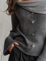 Elegant Charcoal Off Shoulder Knit Sweater