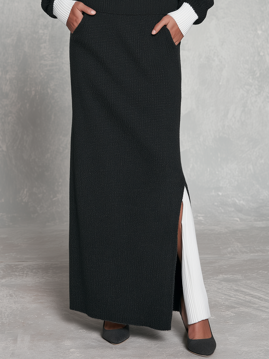 Quiet Luxe Layered-Look Knit Top & Slit Maxi Skirt Set