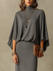 Relaxed Charcoal Batwing Knit Skirt Set