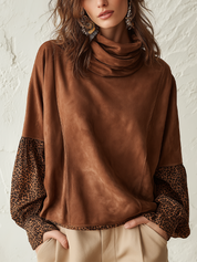 Vintage Brown Sleeve Mock Neck Blouse