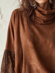 Vintage Brown Sleeve Mock Neck Blouse