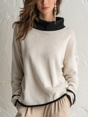 Minimal Ivory Contrast Trim Knit Sweater