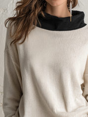 Minimal Ivory Contrast Trim Knit Sweater