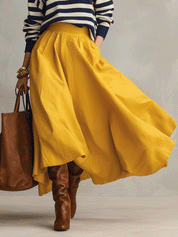 Effortless Striped Knit Sweater & Maxi-Skirt Navy Two-Piece Set