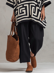 Artisan Cotton Blend Oversized-Fit Monochrome Pattern Poncho Blouse And Pant Set