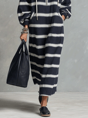 Striped Hooded Half-Zip Maxi Sweatshirt Dress