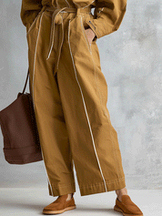 Effortless Cotton Canvas Oversized-Fit Caramel Cargo Jumpsuit