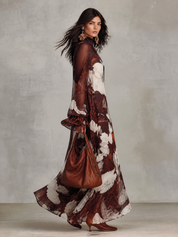 Floral Print High Neck Long Sleeve Chiffon Maxi Dress