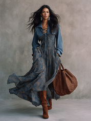Effortless Chic Denim Drop-Shoulder Collared Cropped Blue Shirt