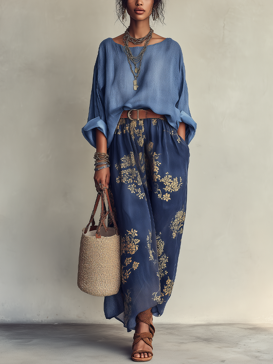 Bohemian Cotton Linen Top And Skirt Set