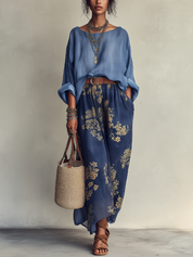 Bohemian Cotton Linen Top And Skirt Set