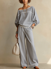 Minimal Grey Contrast Trim Two Piece Set