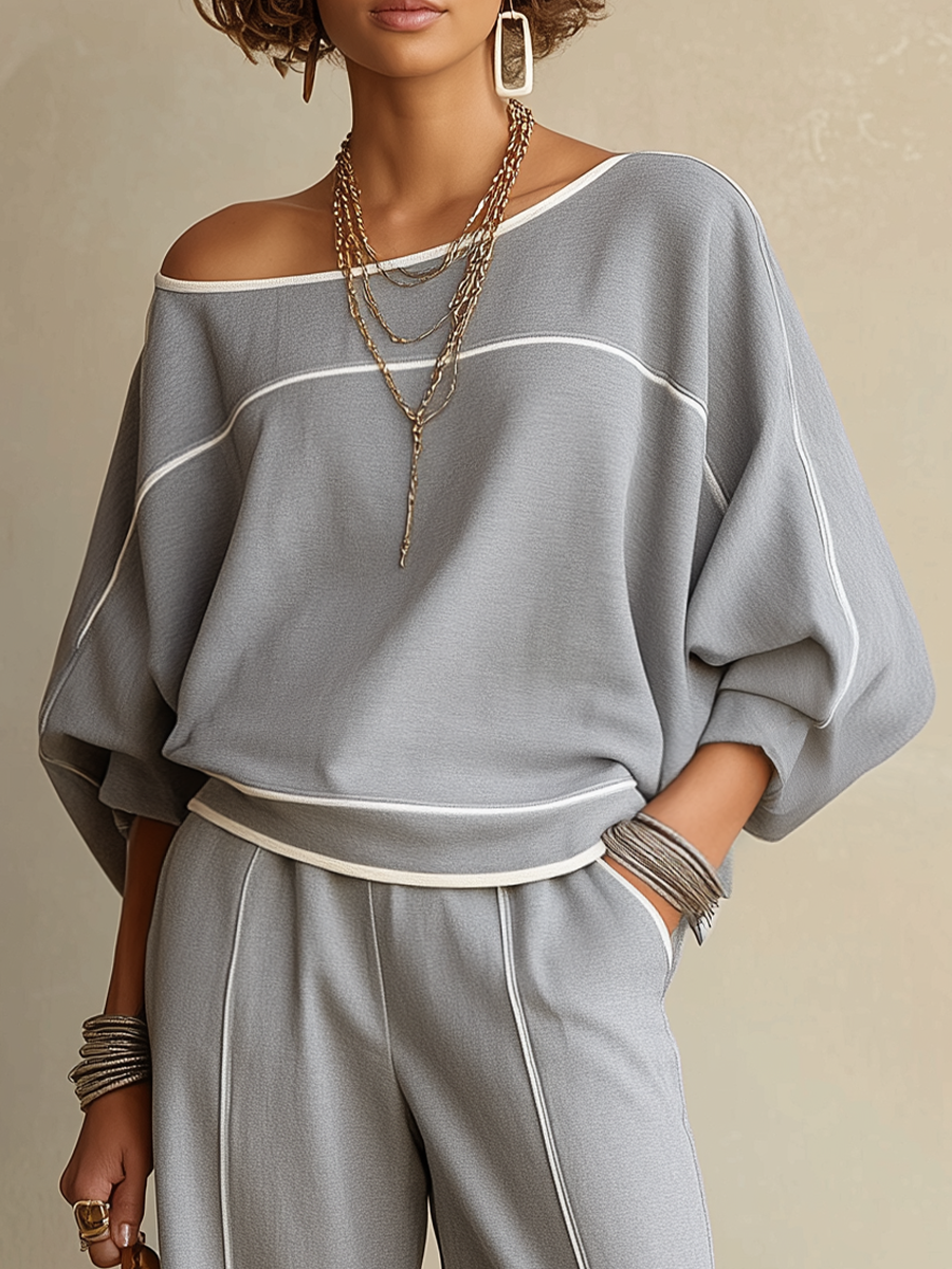 Minimal Grey Contrast Trim Two Piece Set