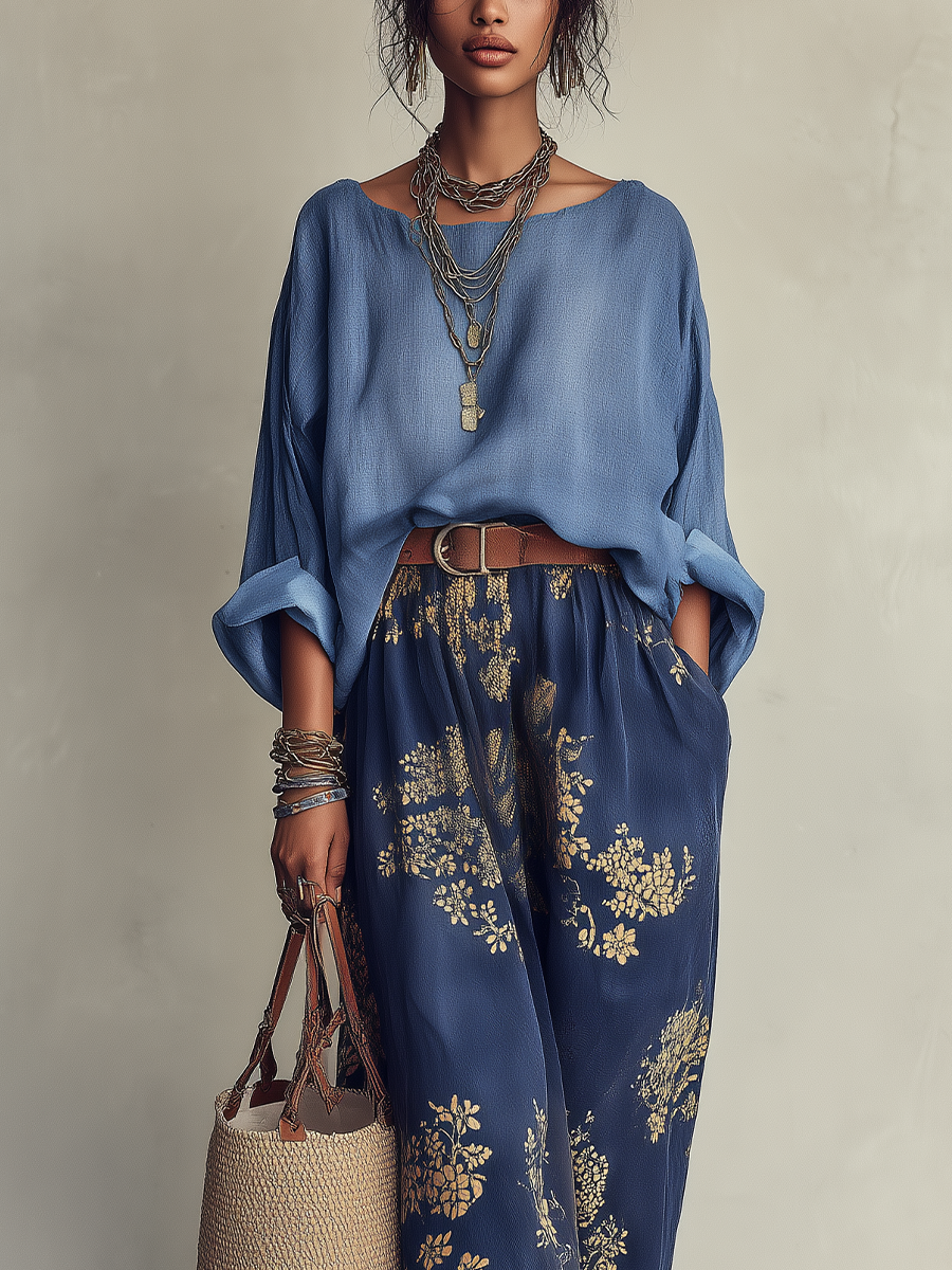 Bohemian Cotton Linen Top And Skirt Set