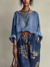 Bohemian Cotton Linen Top And Skirt Set