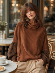 Vintage Brown Sleeve Mock Neck Blouse