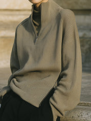 Old Money Half Turtleneck Side Zipper Drop Sleeve Knitted Sweater