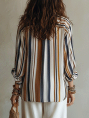 Bohemian Vertical Stripe Resort Earth Tone Blouse