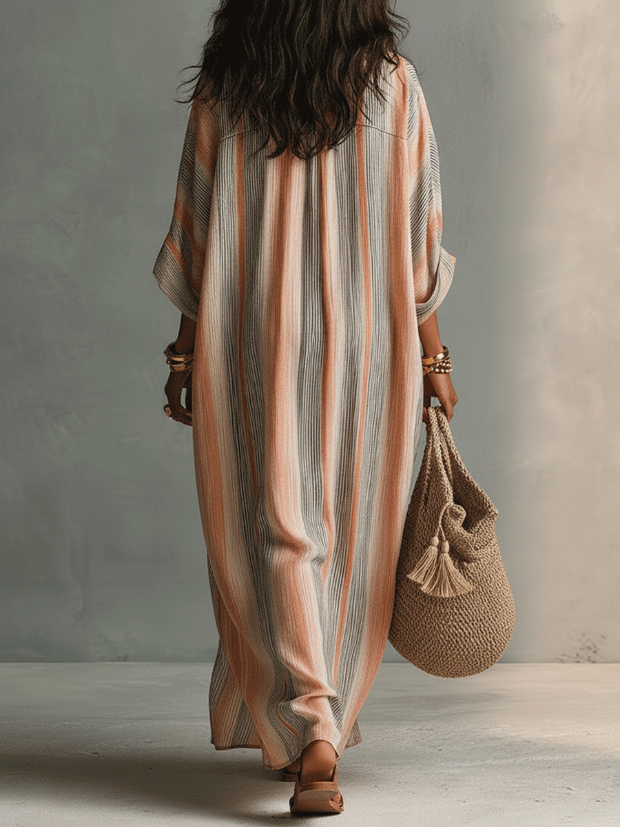 Casual Relaxed Beachwear Striped Flowing Stripe Striped V-Neck Maxi Dress