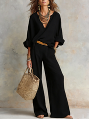 Off White Natural Linen Loose Fitting Resort Wear Set