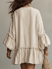 Sand Stripe Ruffled Boho Mini Dress