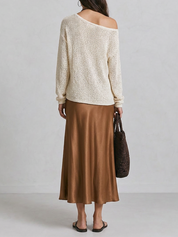 Slouchy One-Shoulder Long Sleeve Knit Pullover