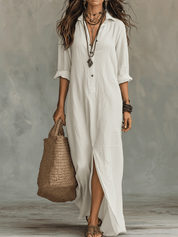 Black Button-Front Bohemian Shirt Maxi Dress