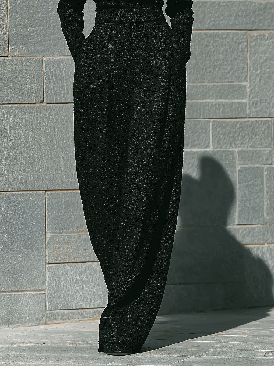 Old Money Style Tweed Off-shoulder Top & Wide Leg Set