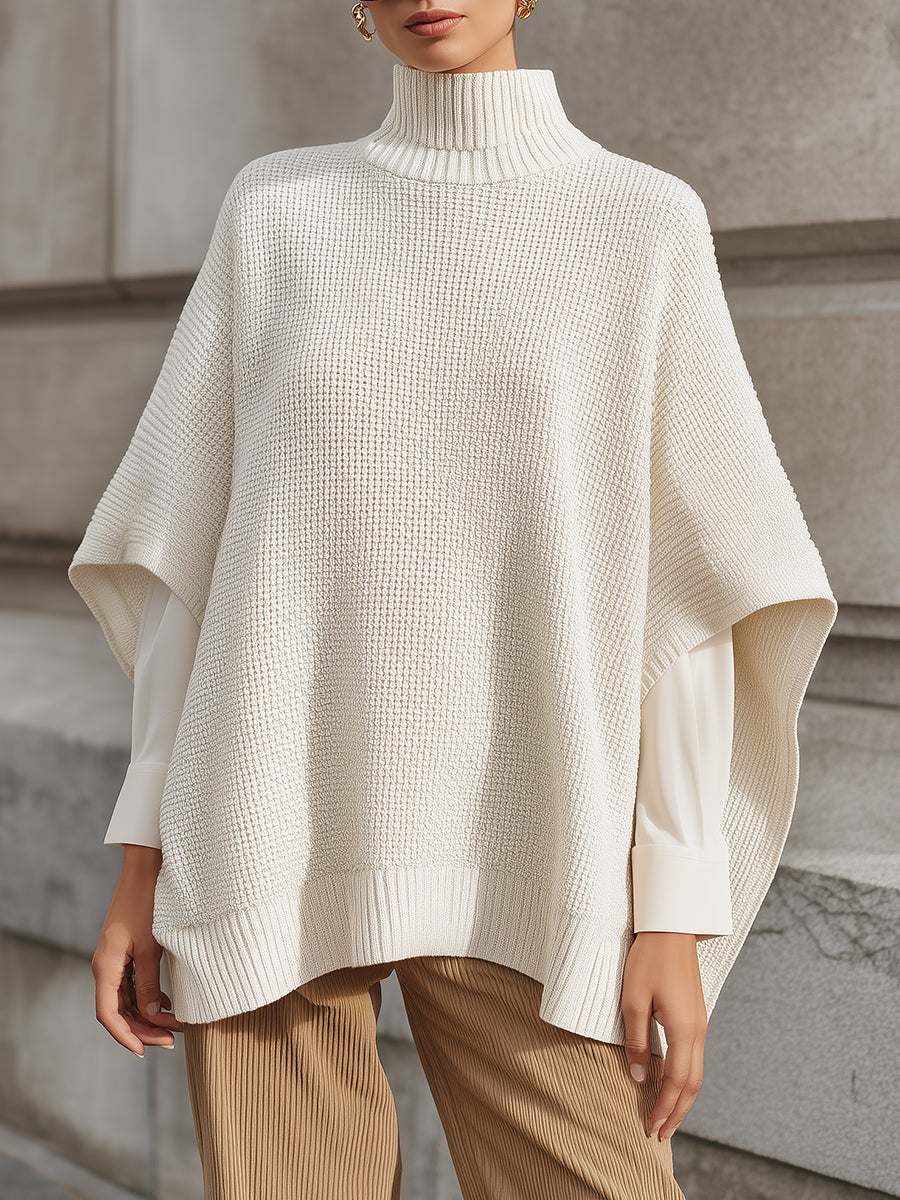 Minimalist Oversized Turtleneck Bat Sleeve Cape Knitted Sweater