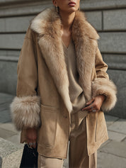 Androgynous Chic Eco-friendly Suede Detachable Faux Fur Collar Jacket