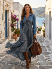 Effortless Chic Chambray Cropped Shirt & Paisley-Print Tiered Maxi Dress Set