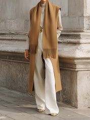 Minimalist Scarf Collar Double-faced Wool Maxi Vest