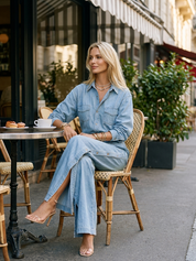 Effortless Denim Luxe Shirt & Side-Slit Wide Leg Jeans Set