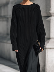 Minimalist Drop-shoulder Knitted Maxi Dress With High Side Slits