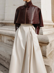 Deconstructed Waist Pleated Side Pockets Midi Skirt With Zip Fastening