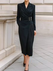 Old Money Asymmetric Wool Blazer Midi Dress