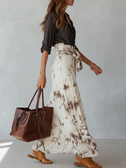 Effortless Button-Down Shirt & Tie-Dye Wide-Leg Skirt Set